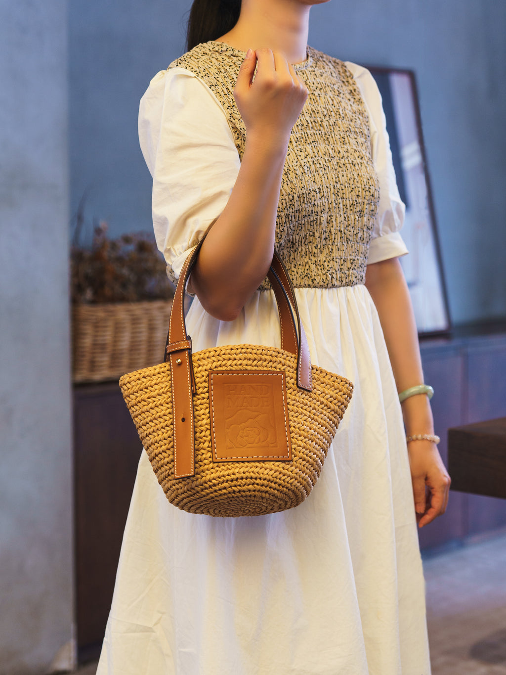 レザーパッチバスケットバッグキット（キャメル）